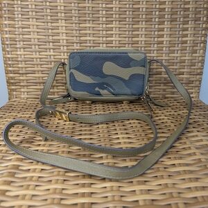 G.I.L.I Green Black Camouflage Leather Crossbody Bag Wallet Mini Gold Hardware